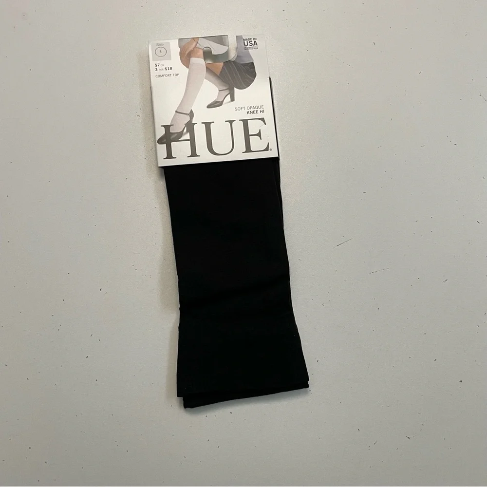Hue Knee Hi Socks Comfort Top Soft Nylon Opaque Black Size 1